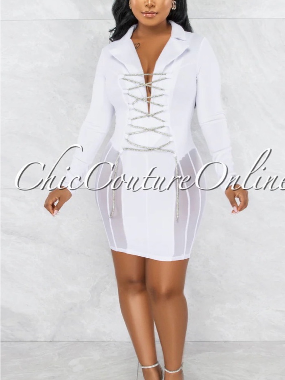 Chic White Lace-Up Bodycon Dress
